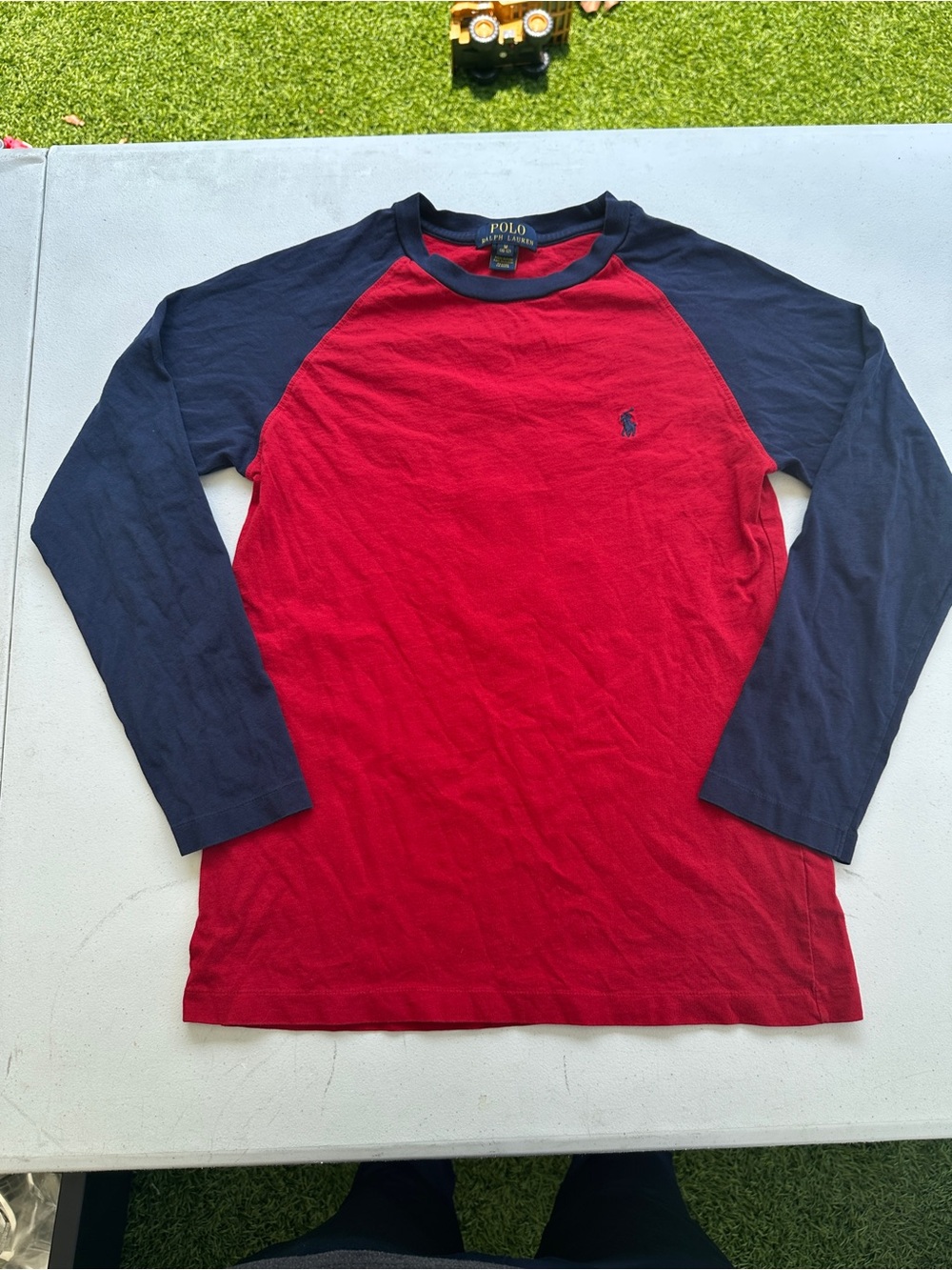 Polo Ralph Lauren Boys M 10-12 Long Sleeve Shirt Red Navy Raglan Polo 3